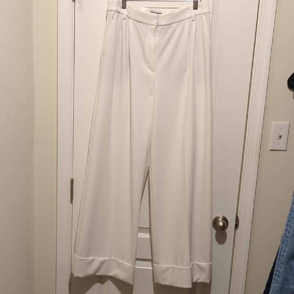 Express Tailored Wide-Leg Cream Trousers